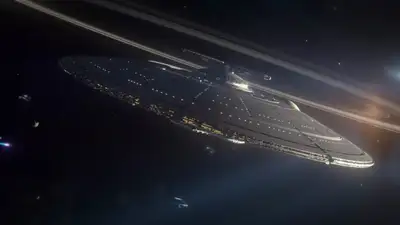 Cinematic Starship Over Saturn