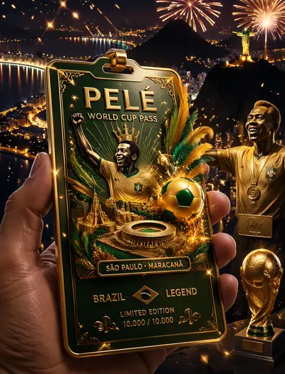 Pele World Cup Pass Poster With Rio Fireworks, Russian Brief