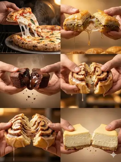 Five-part stretchy dessert and food pull photo series