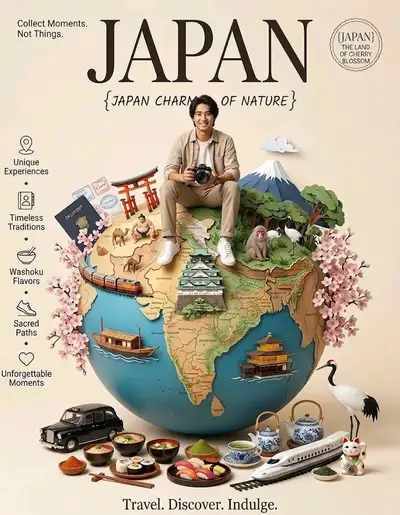 Template de pôster de viagem vintage com globo de papel e marcadores