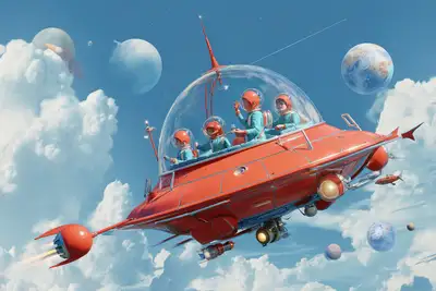Retro Futurism Space Scene Prompt