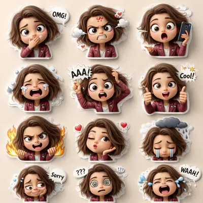 3D-Cartoon-Stickerpack mit 12 emotionalen Reaktionen