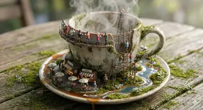 Ecossistema de diorama em miniatura construído dentro de um objeto cotidiano