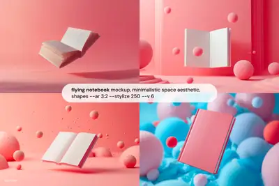 Flying notebook mockup with space aesthetic