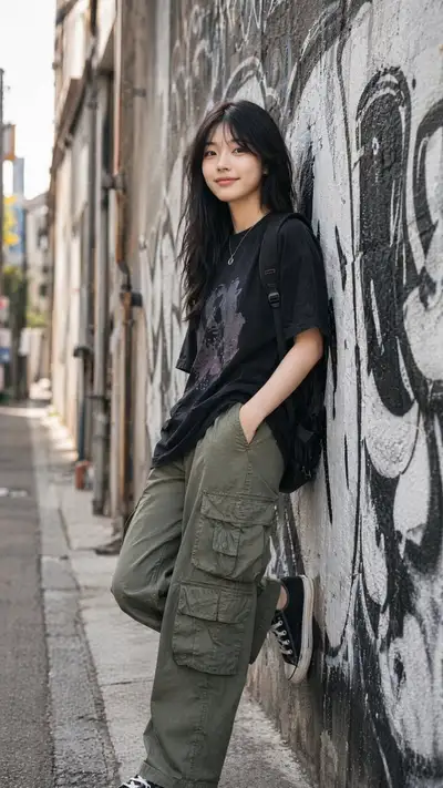 Urban graffiti wall streetwear lifestyle portrait