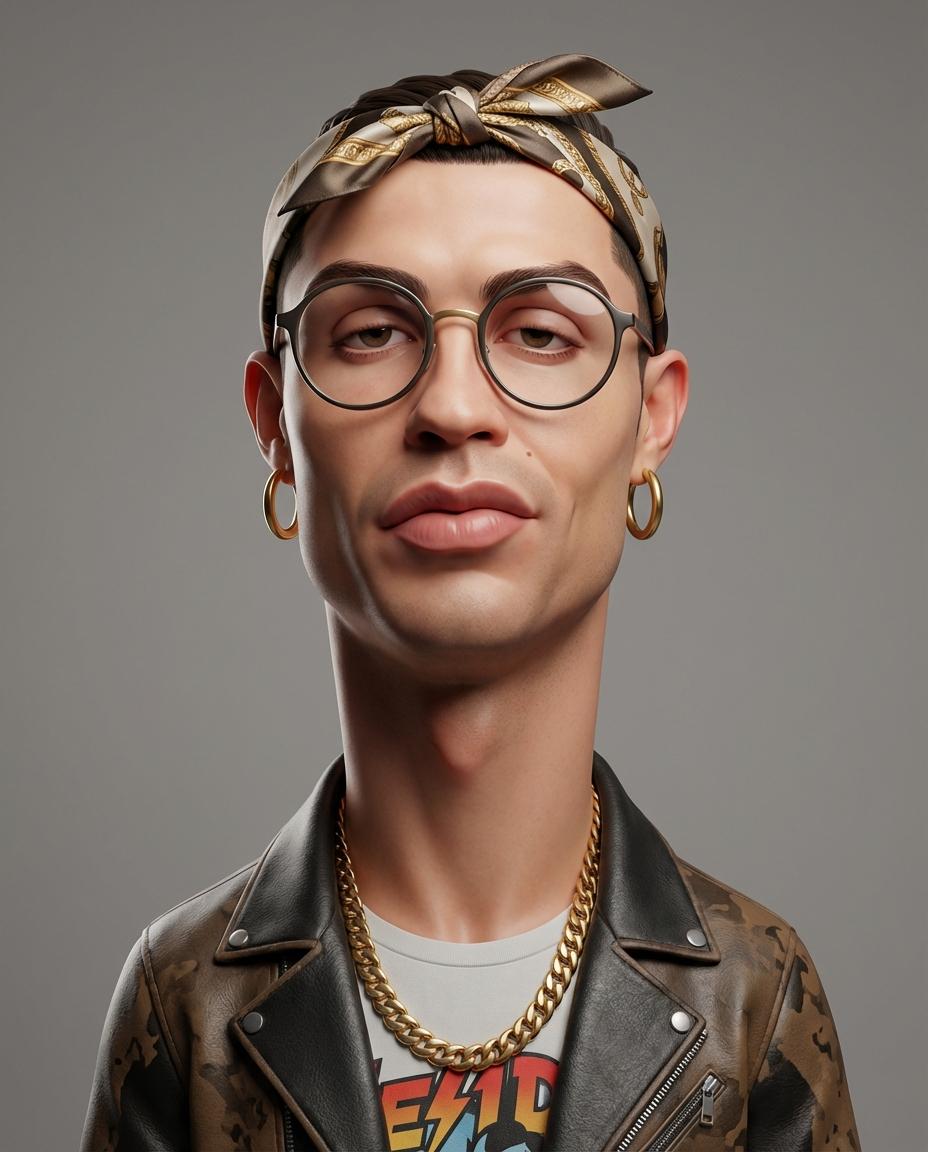Stylized 3D caricature portrait with exaggerated features