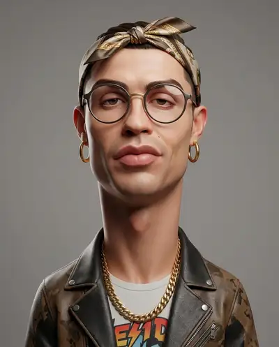 Retrato de caricatura 3D estilizada con rasgos exagerados
