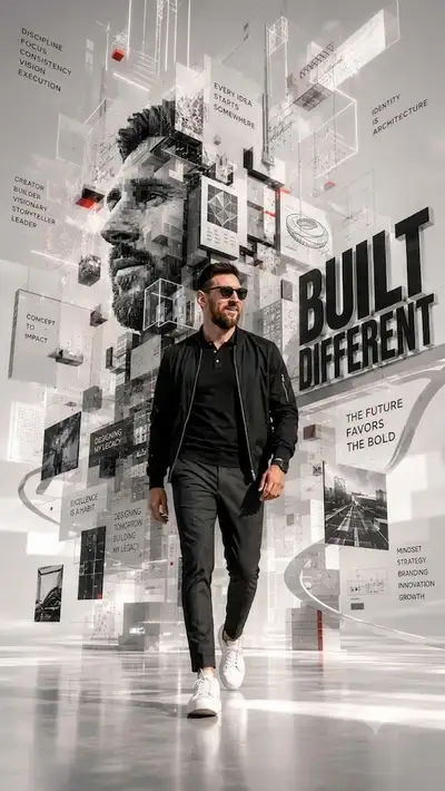 Futuristic monochrome motivational mosaic portrait