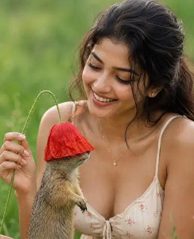 Photorealistic Portrait with Squirrel in Meadow