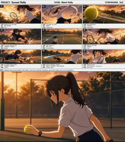 Cinematic Anime Tennis Match Video Prompt