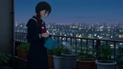 Prompt vidéo narratif concis : scène de vengeance anime dans un jardin sur toit