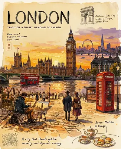 Vintage Golden Hour City Travel Poster