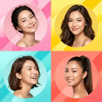 Skincare campaign color-block collage of four portraits