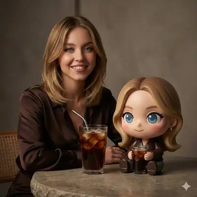 Filmisches Porträt neben einer 3D-Chibi-Figur von dir selbst