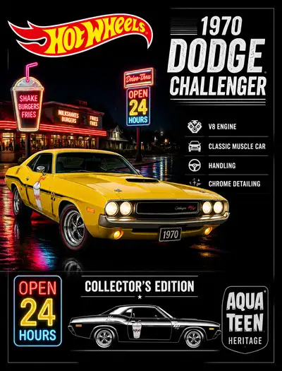 Hot-Wheels-Sammlerposter des Dodge Challenger von 1970