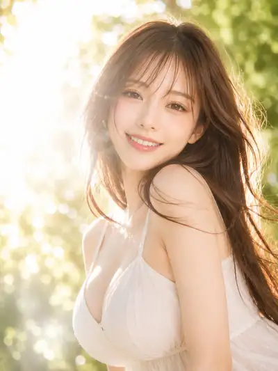 逆光にほころぶ微笑みの女性ポートレート生成プロンプト