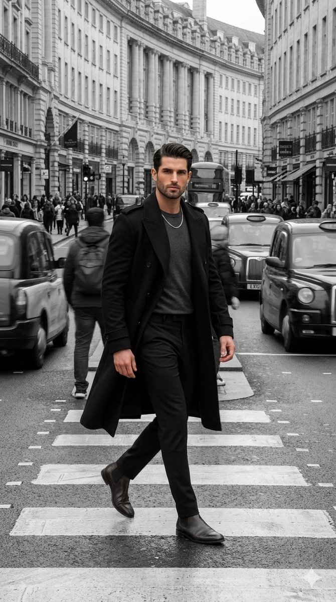 Selective color street portrait crossing the city, Nano Banana Pro