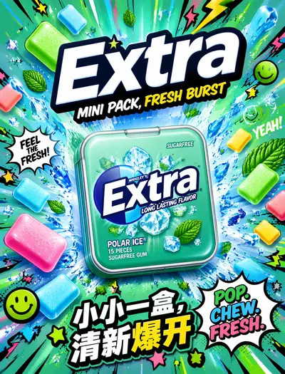 Extra sugar-free gum pop-art commercial poster