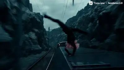 Cinematic Train Fight Action Shot