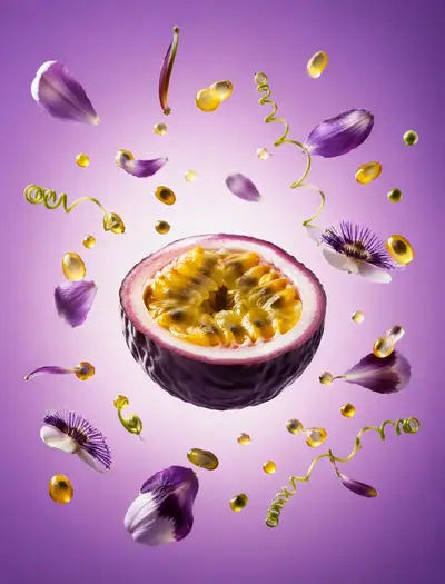 Suspended passion fruit studio product photography