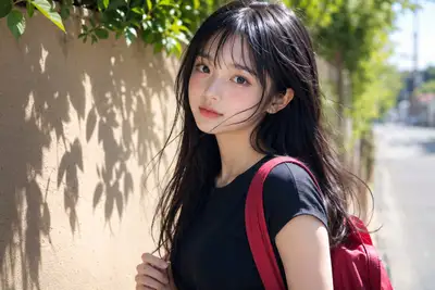 Retrato sincero de estilo callejero japonés bajo la luz del mediodía