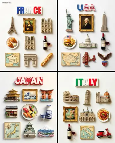 Country-Themed 3D Resin Fridge Magnet Flat-Lay