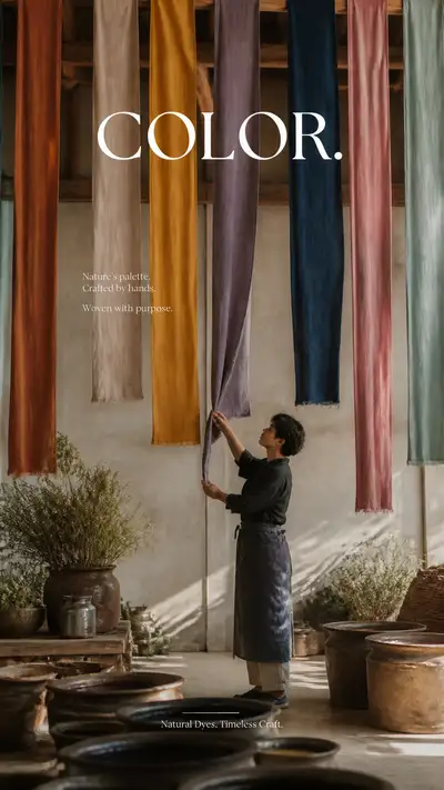 Teinturier textile examinant du tissu dans un atelier de teinture naturelle