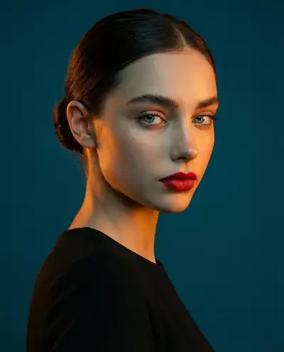 High-contrast studio portrait with teal and orange lighting