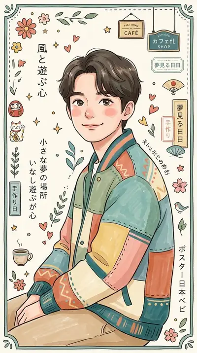 Gemütliche japanische verspielte Volkskunst-Illustrationsvorlage