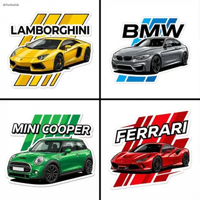 Vector-style car sticker design with sport rims