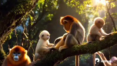 Família de macacos dourados resgata um pardal ferido
