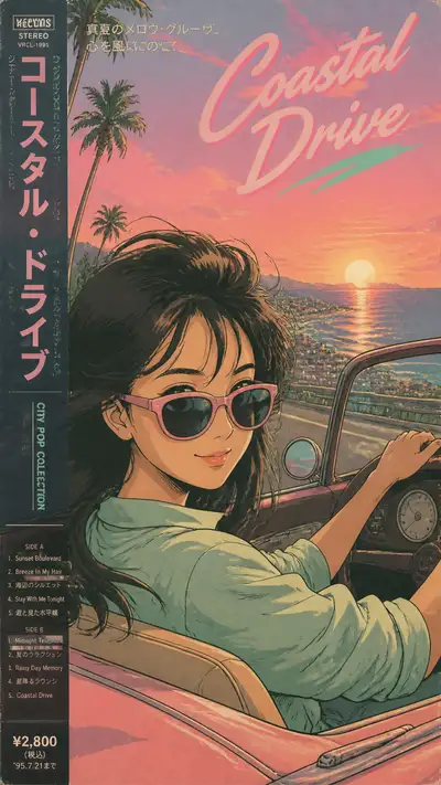 Vintage City-Pop Anime Album Cover Illustration