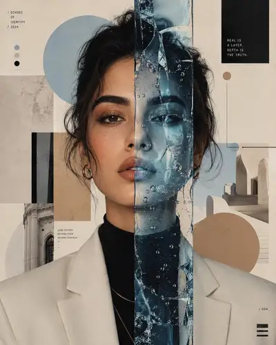 Surrealistisches Editorial-Porträt mit rauchigem blauen Kristallstreifen