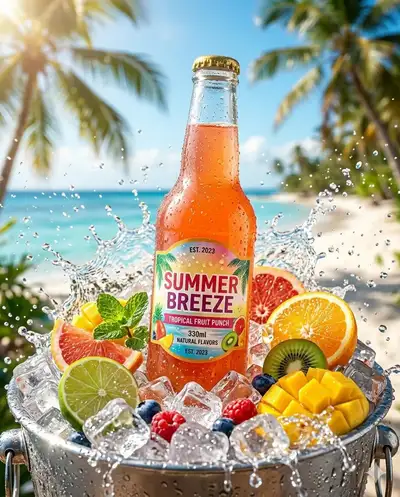 Refreshing cold drink bottle product photography
