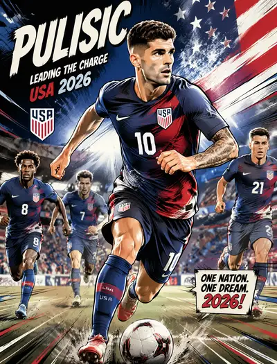 Pulisic comic-book style counterattack illustration