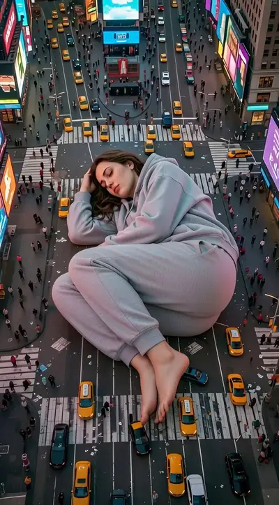 Sleeping Giant in Times Square Drone Shot