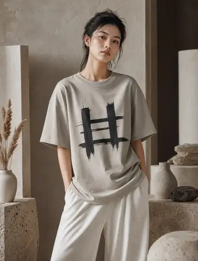 Minimalist Scandinavian fashion editorial with graphic tee