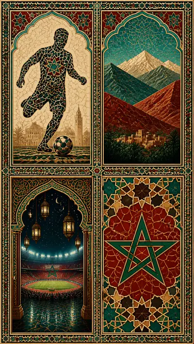 Morocco zellige-inspired geometric football collage