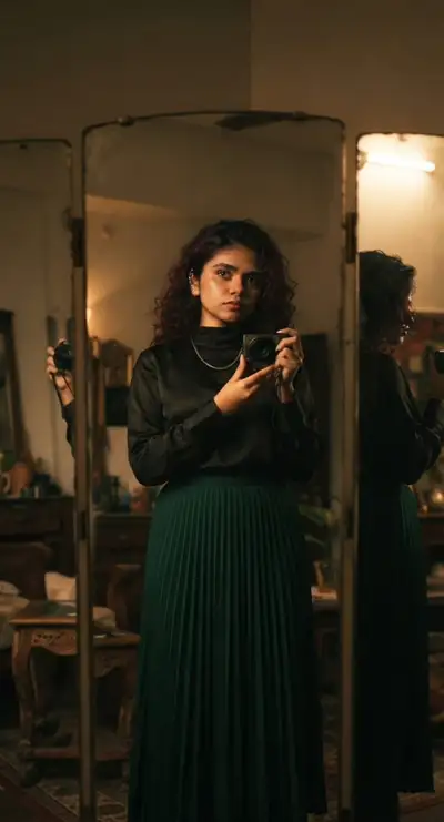 Cinematic Mirror Selfie in Warm Light