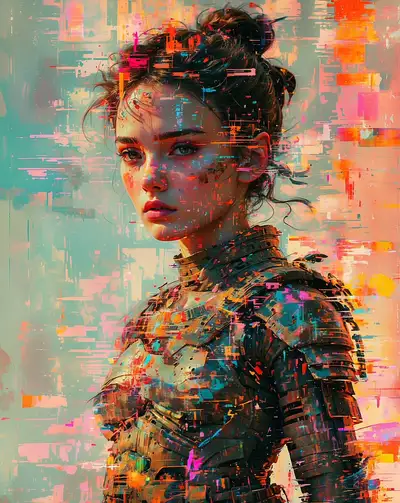 Glitch Art Warrior Female Prompt