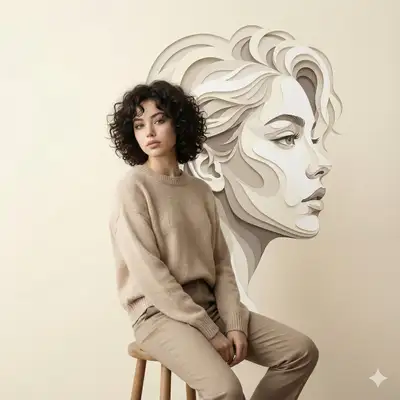 Minimalist Cinematic Studio Portrait with Paper-Cut Dual Identity