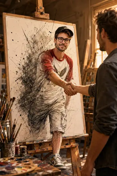 Surreal Man Emerging from Canvas
