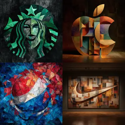Brand logos in Picasso's cubism style