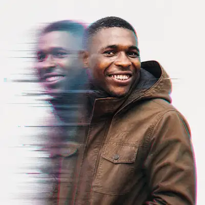 Double exposure glitch portrait with chromatic aberration