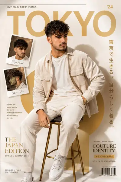 クリームとゴールドのプレミアムファッションエディトリアルポスター