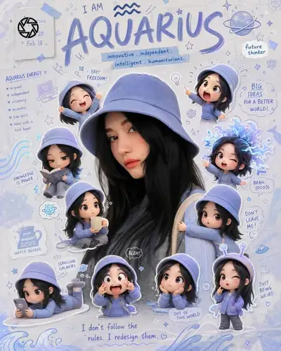 Aquarius Zodiac Poster with Chibi Cells