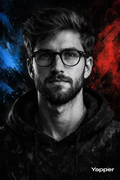 High-Contrast Monochrome Portrait with Red and Black Textures
