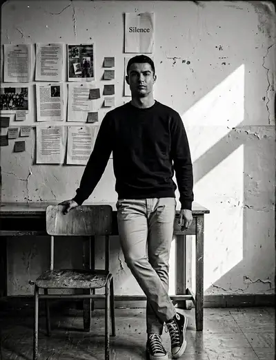 High-Contrast Black and White Classroom Portrait