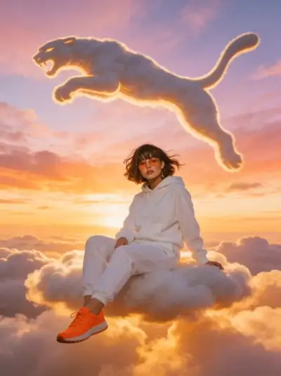 Cinematic Woman on Cloud Jaguar Logo