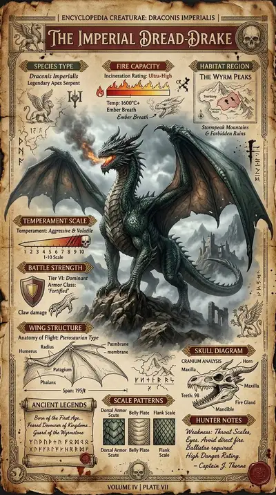 Vintage-Fantasy-Enzyklopädie-Drachenarten-Poster